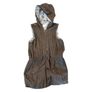 Matilda Jane 435 Girls Olive Vest Button Floral Lined Hooded Cotton Bamboo 14